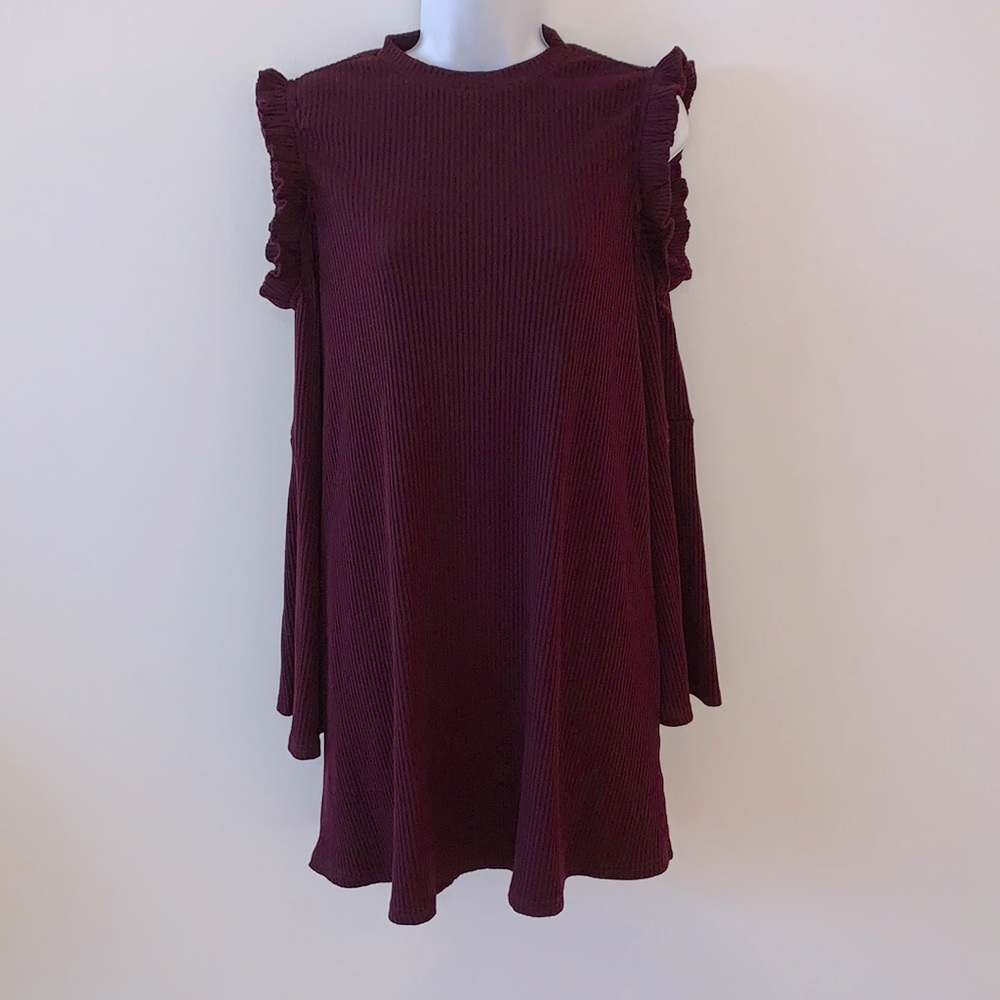 Lord & Taylor Dark Purple Flowy High Neck Dress